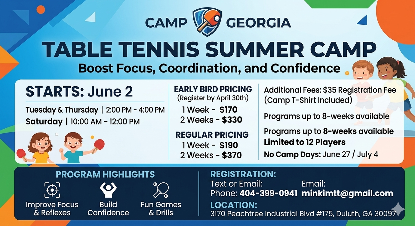 MK Georgia Table Tennis Summer Camp Now Accepting Youth Participants